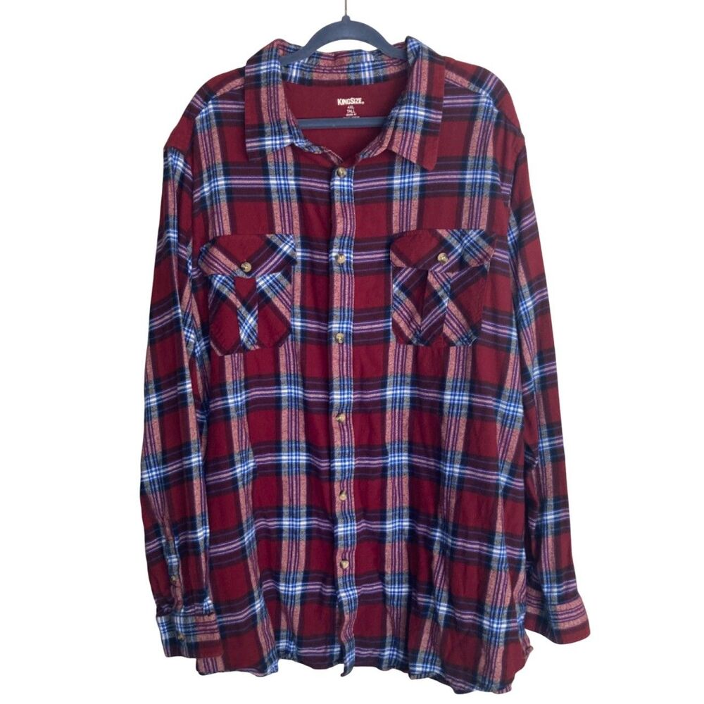 Flannel Shirt Plaid KingSize Mens Size 4XLT Dark Red Cabin Core Cabin Rugged